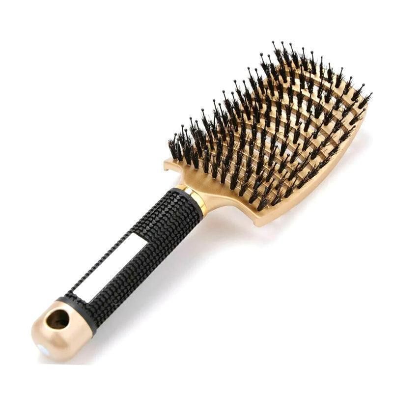 Detangle Nylon Boar Bristle Brush Hairbrush Smooth Hair Head Scalp Massage Comb - Gold *1 Unit