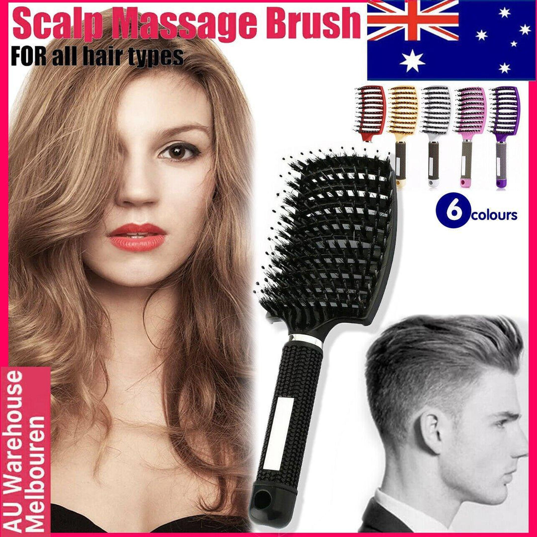 Detangle Nylon Boar Bristle Brush Hairbrush Smooth Hair Head Scalp Massage Comb - Pink *1 Unit