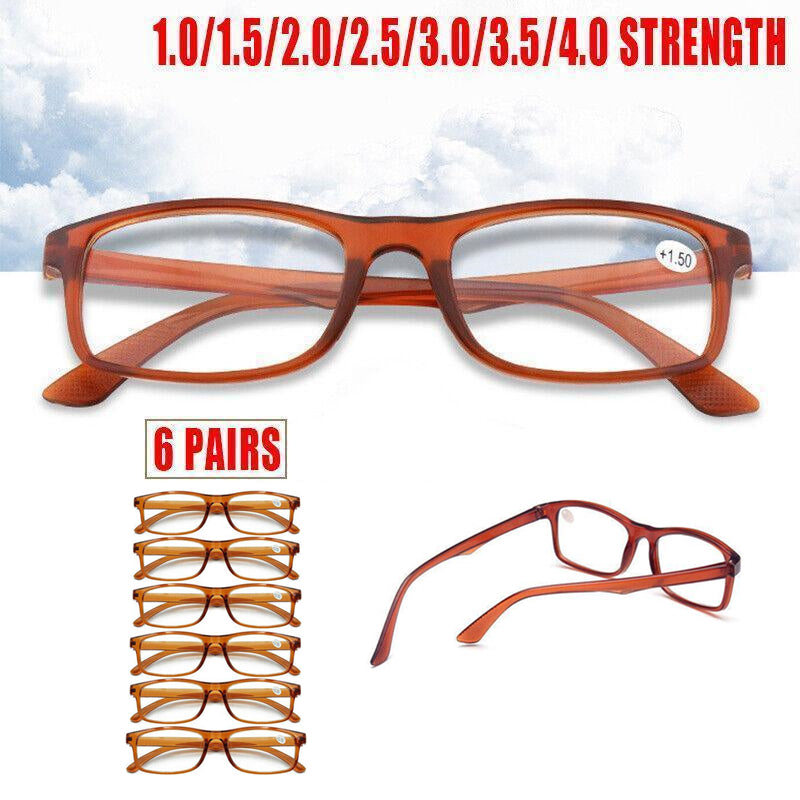 6 Pairs Brown Reading Glasses Lightweight Resin Frame for Men and Women - +1.00 Strength
