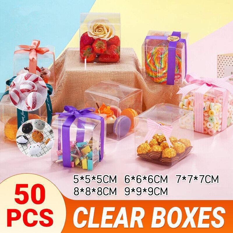 50 PVC Clear Transparent Macaron Square Cube Boxes For Wedding Favour Gift Candy - 60x60x60MM