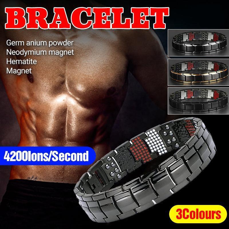 Mens Double Strong Magnetic Therapy Bracelet Arthritis Pain Relief Jewelry Au - Black Silver