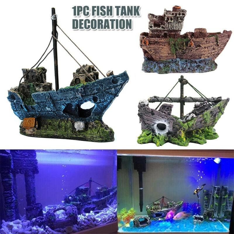 Aquarium Fish Tank Boat Ornament Pirate Ships Resin Landscape Underwater Decor - A080 Ship
