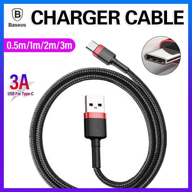 Red+Black Baseus USB to Type C Charger Cable 3A Fast Charging for Huawei - 2M 2PCS