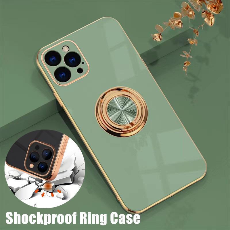 Fruit Green Luxury Shockproof Silicone Ring Case Stand Cover for iPhone 14 13 12 Pro Max - iPhone 14 Plus