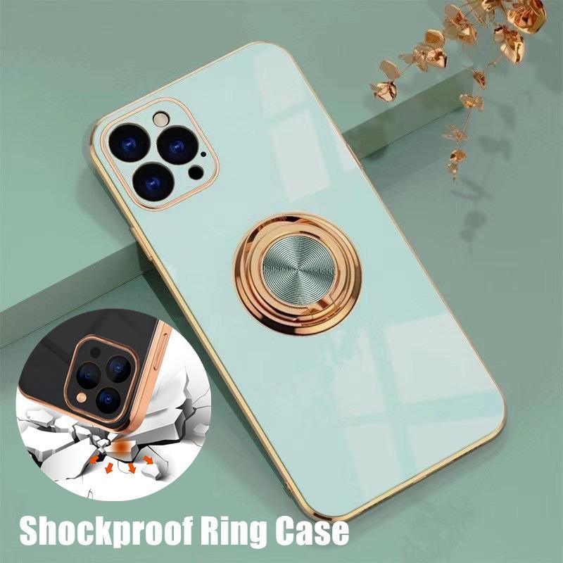 Light Cyan Luxury Shockproof Silicone Ring Case Stand Cover for iPhone 14 13 12 Pro Max - iPhone XS Max