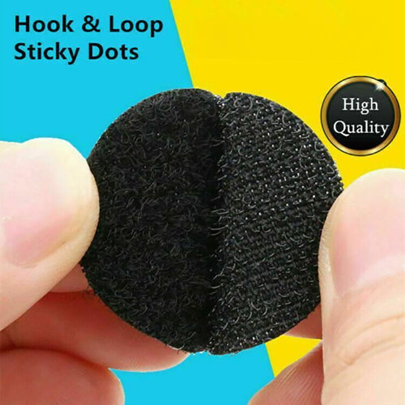 Hook and Loop Sticky Self Adhesive Dots Coins Circles Tape Black White 15mm - Black