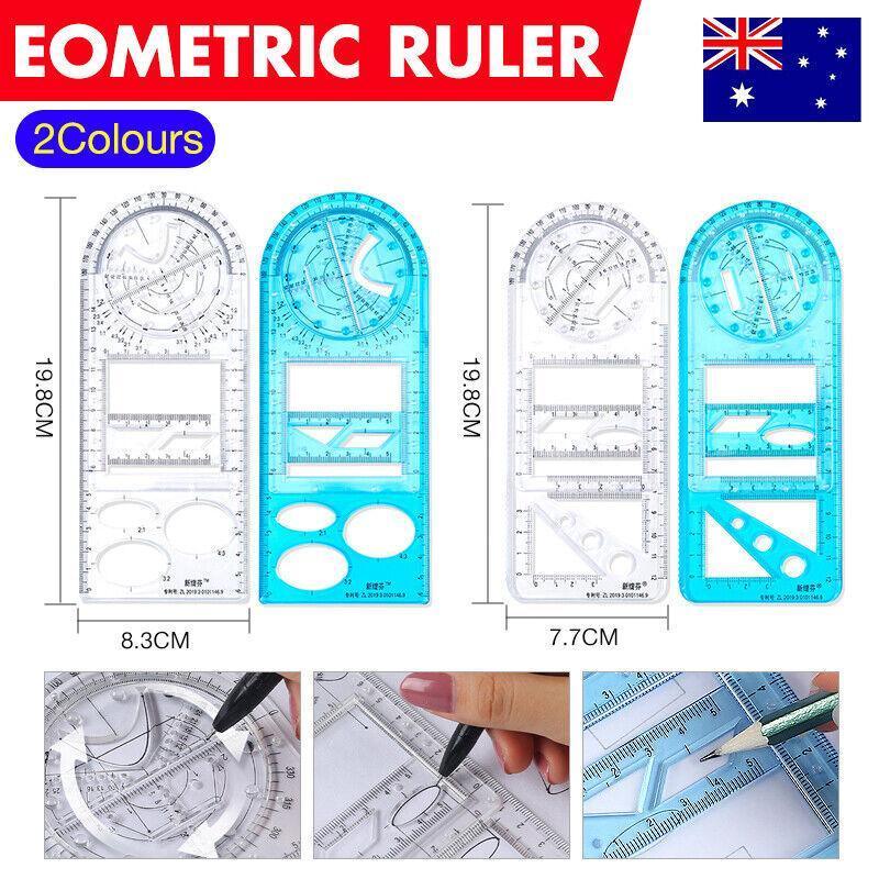 Multifunctional Geometric Ruler Student Mathematics Drawing Tools School Office - Clear-Primary School