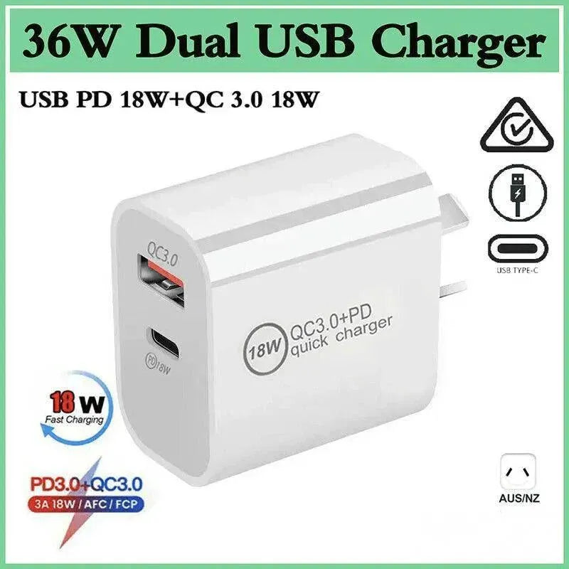 Usb Dual Type-C Pd Quick Fast Wall Charger Adapter Iphone Port Au Plug Power