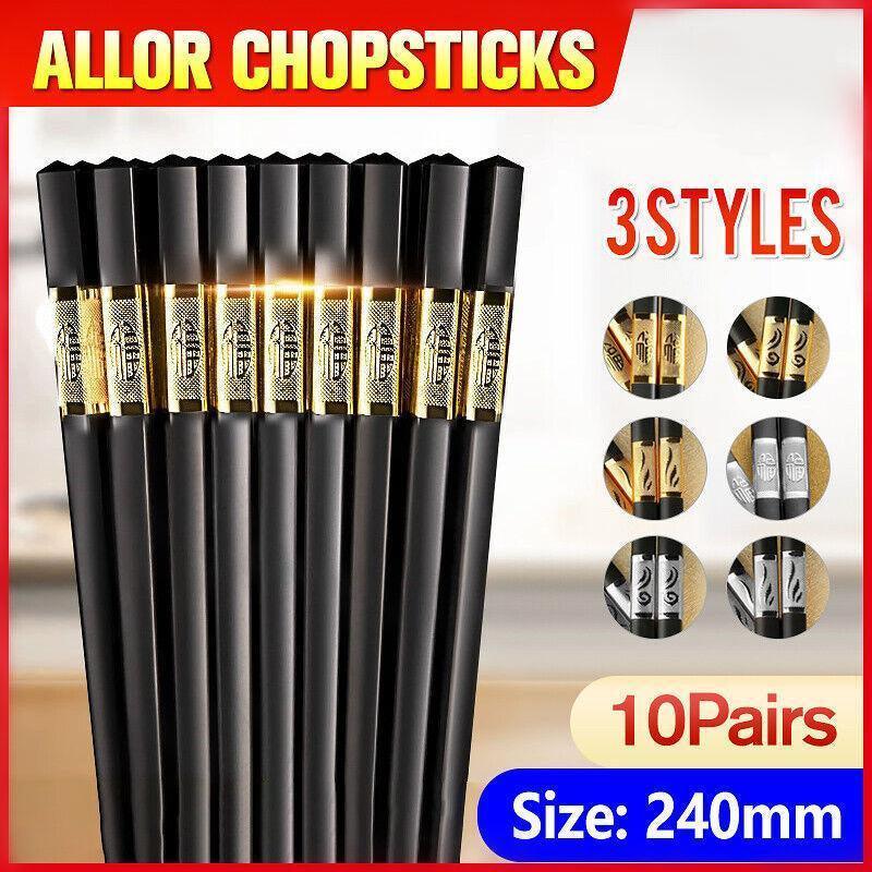 10Pairs Premium Fiberglass Reusable Chopsticks - Dishwasher Safe - Golden-3