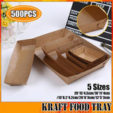 500PCS Kraft Cardboard Food Disposable Tray Brown Party Chips Takeaway Container - 3# 16*11*4cm