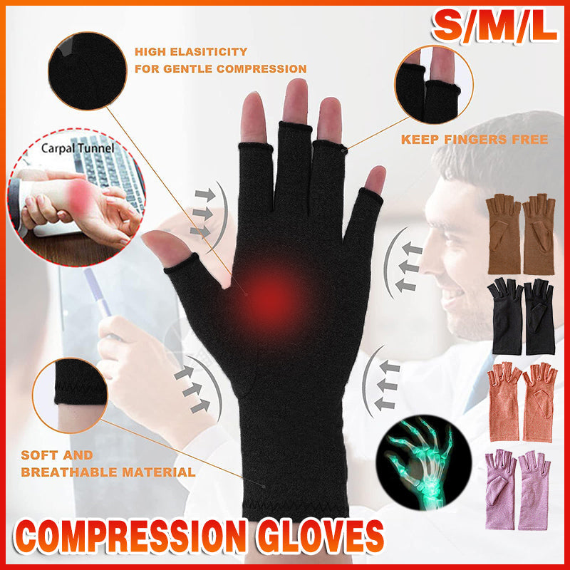 Brace Arthritis Hand Compression Gloves fingerless gloves Pain Relief Brown - S