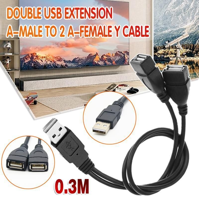 Double USB Extension A-Male to 2 A-Female Y Cable Cord Power Adapter Splitter