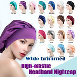 Sleeping Bonnet Hair Wrap Silk Satin Cap Women Elastic Night Soft Hat Headwear - Black