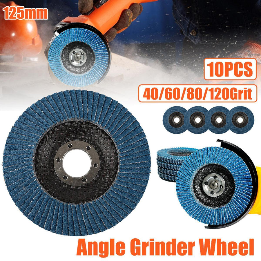 10pcs Flap Disc 40/60/80/120 Grit Angle Grinder Wheel Set Durable Sanding Tool - 40 Grit