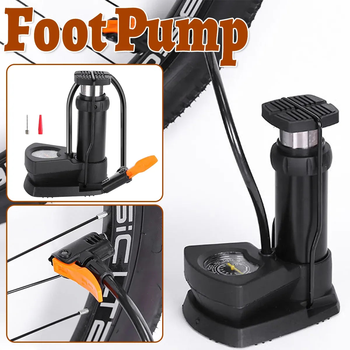 Foot Pedal Air Pump Mini Aluminium 160PSI Gauge Bike Motorcycle Car