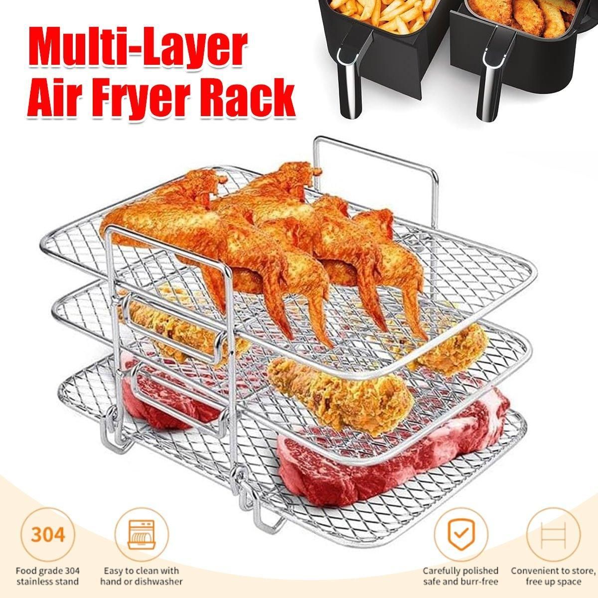 304 Stainless Steel Multi Layer Detachable Air Fryer Mesh Thickened Grill Shelf