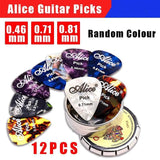 New 12Pcs Celluloid Acoustic Alice Guitar Picks Pick Set Bulk + Case Box Tin Au