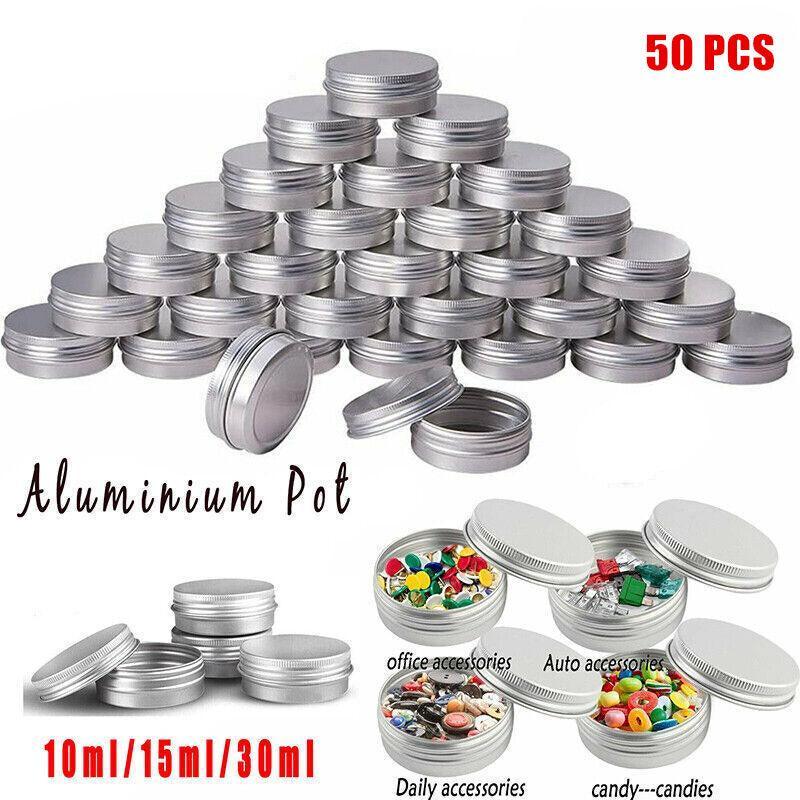 50Pcs Durable Silver Aluminum Cosmetic Pot Lip Balm Jar Containers Empty Tin - 15ML