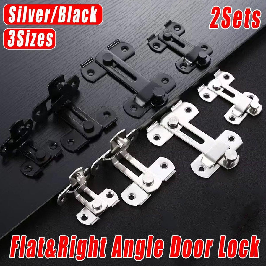 2 Sets 90 Degree Sliding Door Latch Lock Catch Kit for Home Use - Right-Angle-Silver-L