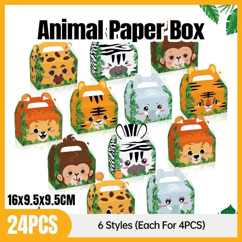 24X Jungle Safari Animal Gift Boxes Bag Favour Present Wrapping Candy Cookie Box