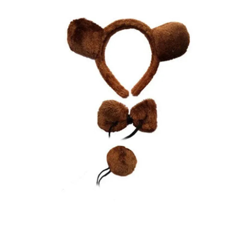 Animal Costume Dress Up Set 3 Piece Tail Bowtie Ears for Party Cosplay Outfit - Bear