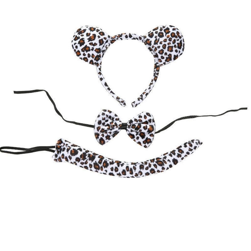 Animal Costume Dress Up Set 3 Piece Tail Bowtie Ears for Party Cosplay Outfit - Leopard