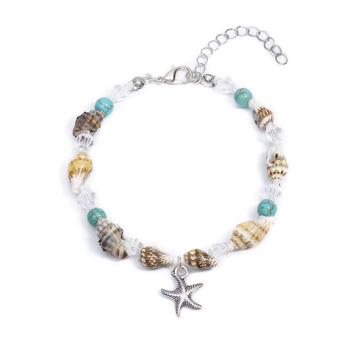 Sea Shell Conch Starfish Anklet Necklace Set for Women Beach Jewelry Gift - Anklet