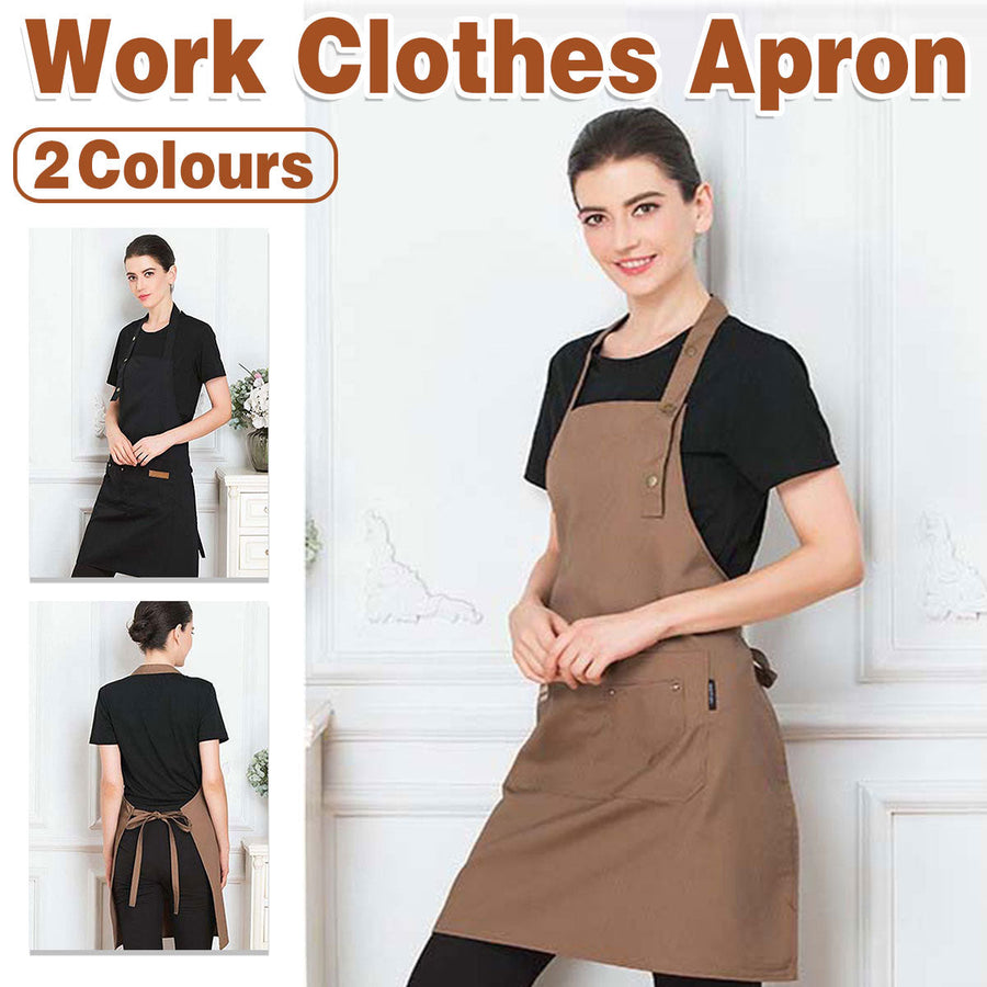 Adjustable Work Apron Neck Strap Waist Tie Kitchen Cooking Bib Apron Men Women - Black