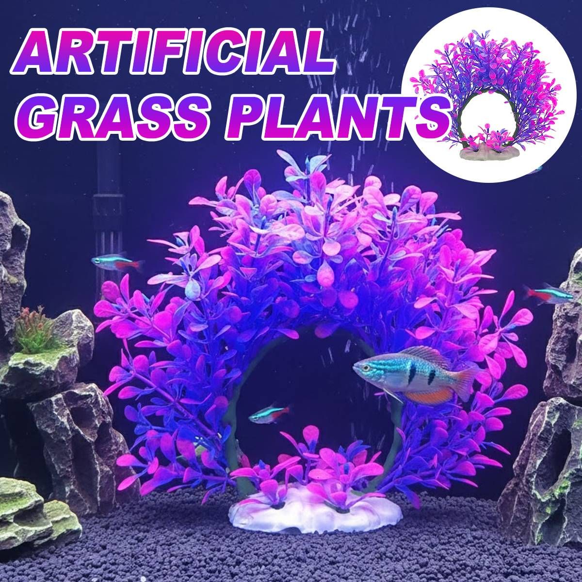 Artificial Aquarium Plant Purple Pink Arch Fish Tank Decor Bendable 19 x 17cm