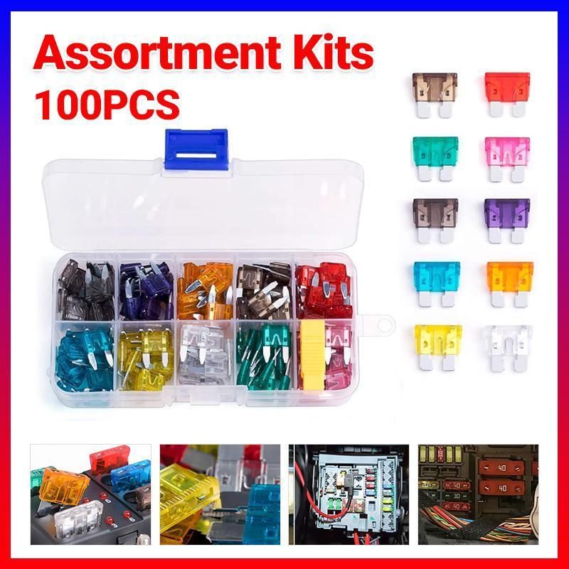 100PCS Standard Blade Auto Car Assorted Fuses Assortment Kits Sets 2A-35A With Box