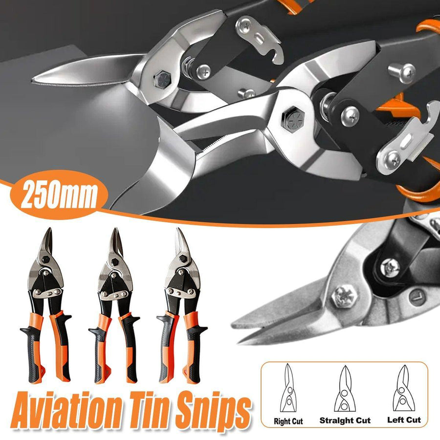 250mm Aviation Tin Snip Heavy Duty Metal Cutting Shears Industrial Scissors Tool - Right-curved sciss