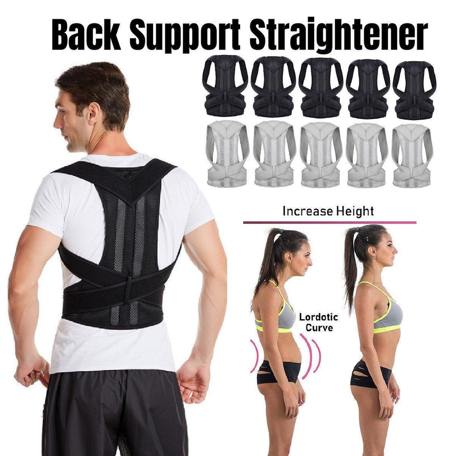 Adjustable Back Posture Corrector Brace Lumbar Shoulder Support Belt for Unisex - Grey-XXXL