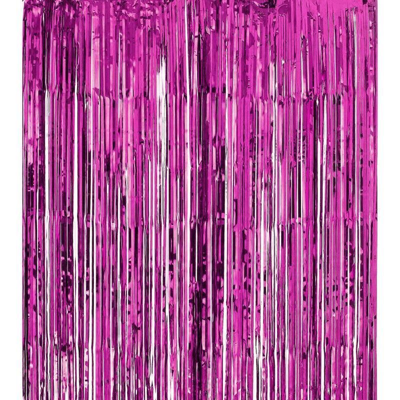 Metallic Tinsel Curtain Foil Backdrop Function Party Decoration Birthday Event - Rose Red
