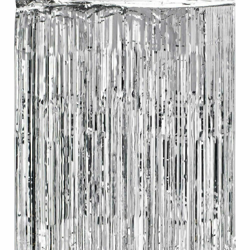 Metallic Tinsel Curtain Foil Backdrop Function Party Decoration Birthday Event - Silver