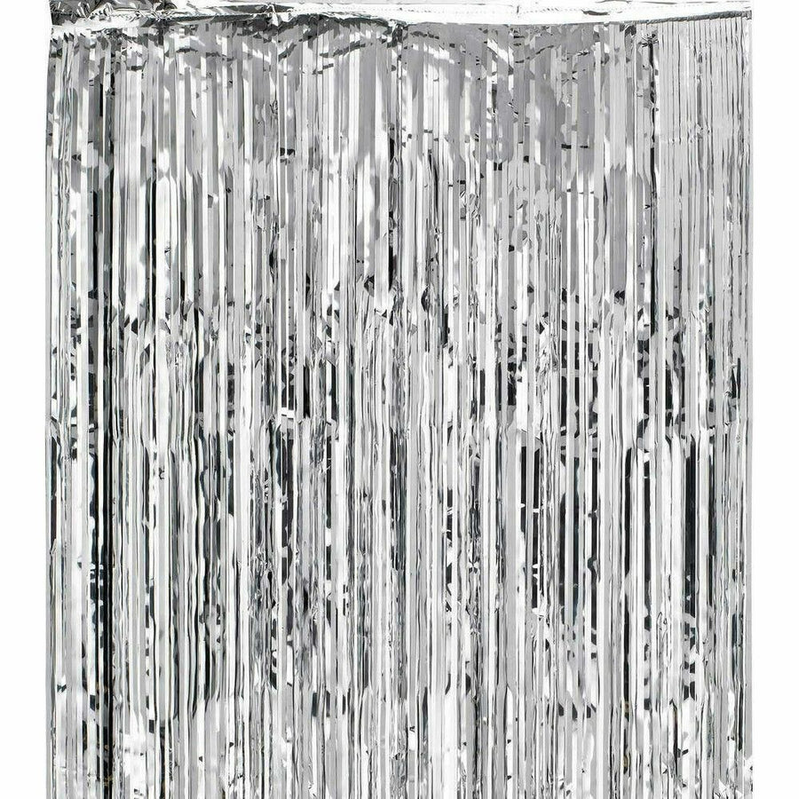 Metallic Tinsel Curtain Foil Backdrop Function Party Decoration Birthday Event - Silver