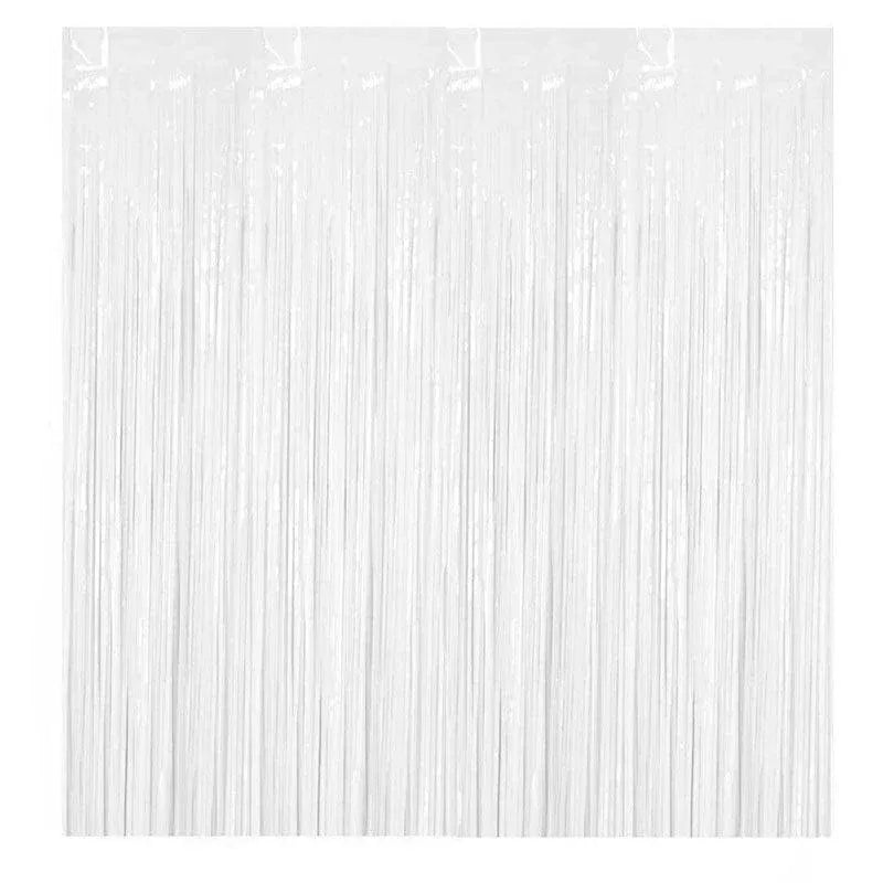 Metallic Tinsel Curtain Foil Backdrop Function Party Decoration Birthday Event - White