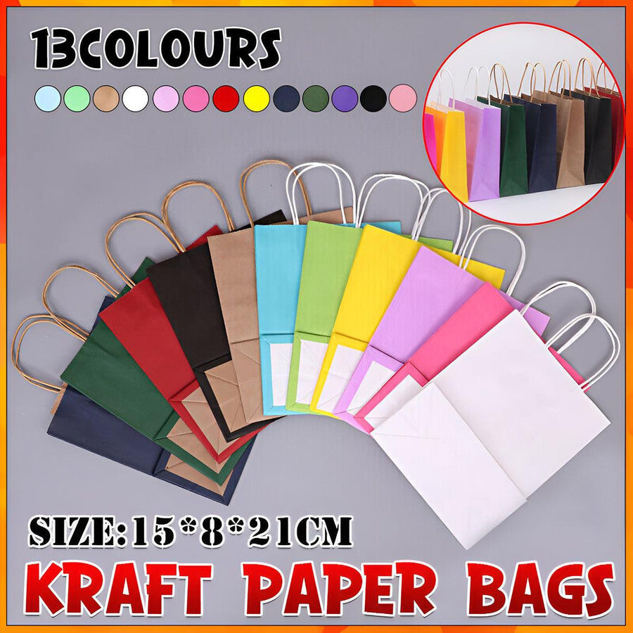 20pcs Small Kraft Paper Gift Bags with Handles for Shopping Party Favour - Yellow