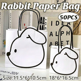 50pcs Black and White Cartoon Rabbit Paper Bags Simple Gift Packaging Set - L