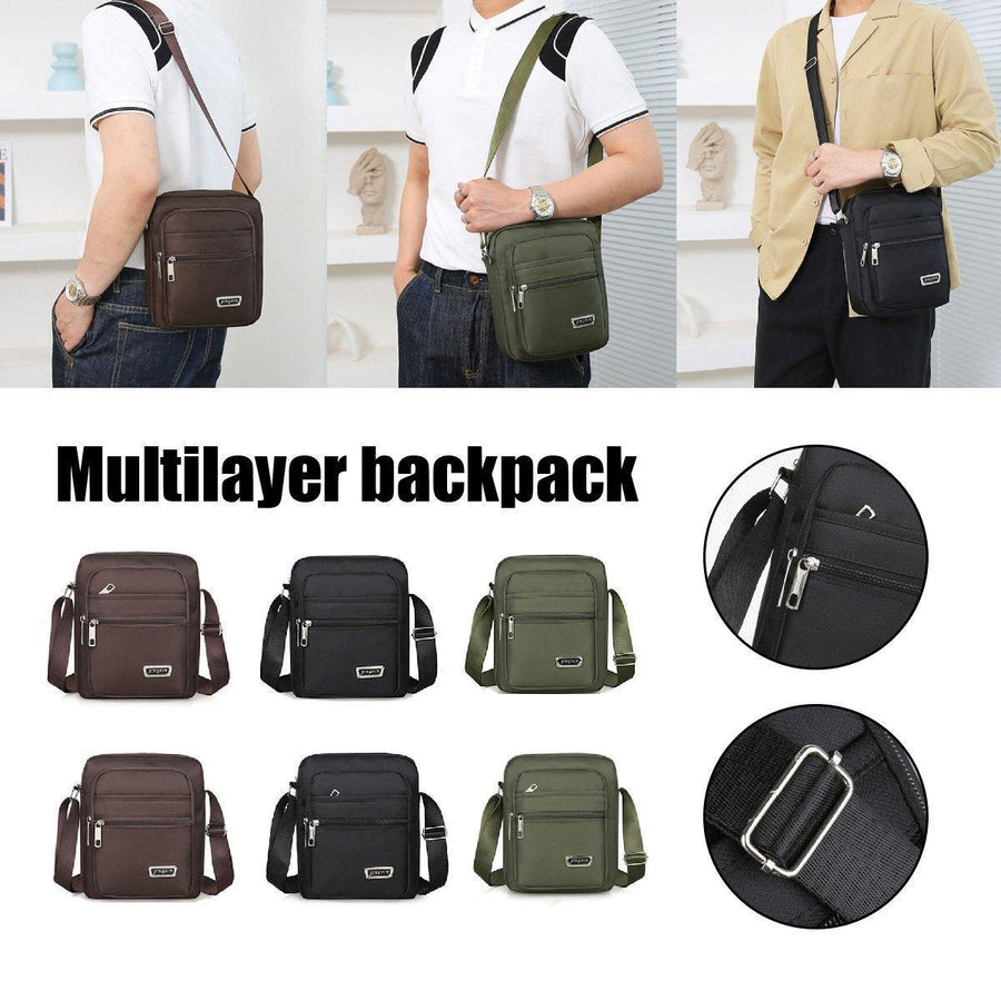 Mens Crossbody Shoulder Bag Travel Messenger Bag Casual Handbag for Boys and Men - Black-6 zippers