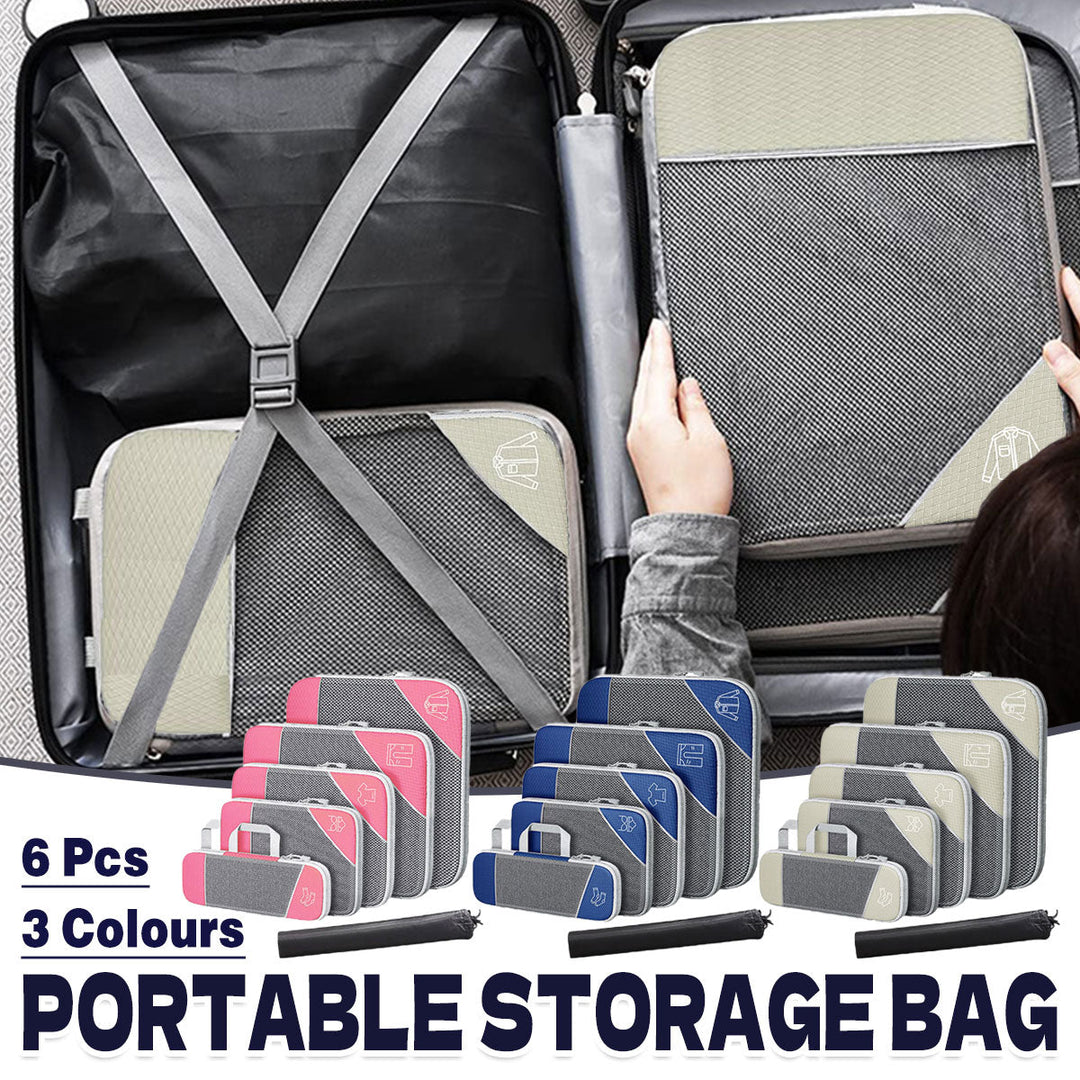 6PCS Compression Packing Cubes Expandable Luggage Storage Bag Travel Packing Bag - Pink