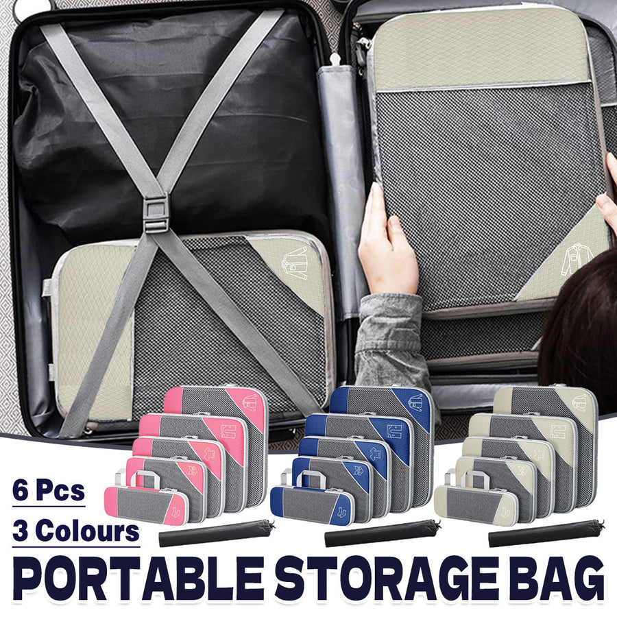 6PCS Compression Packing Cubes Expandable Luggage Storage Bag Travel Packing Bag - Pink