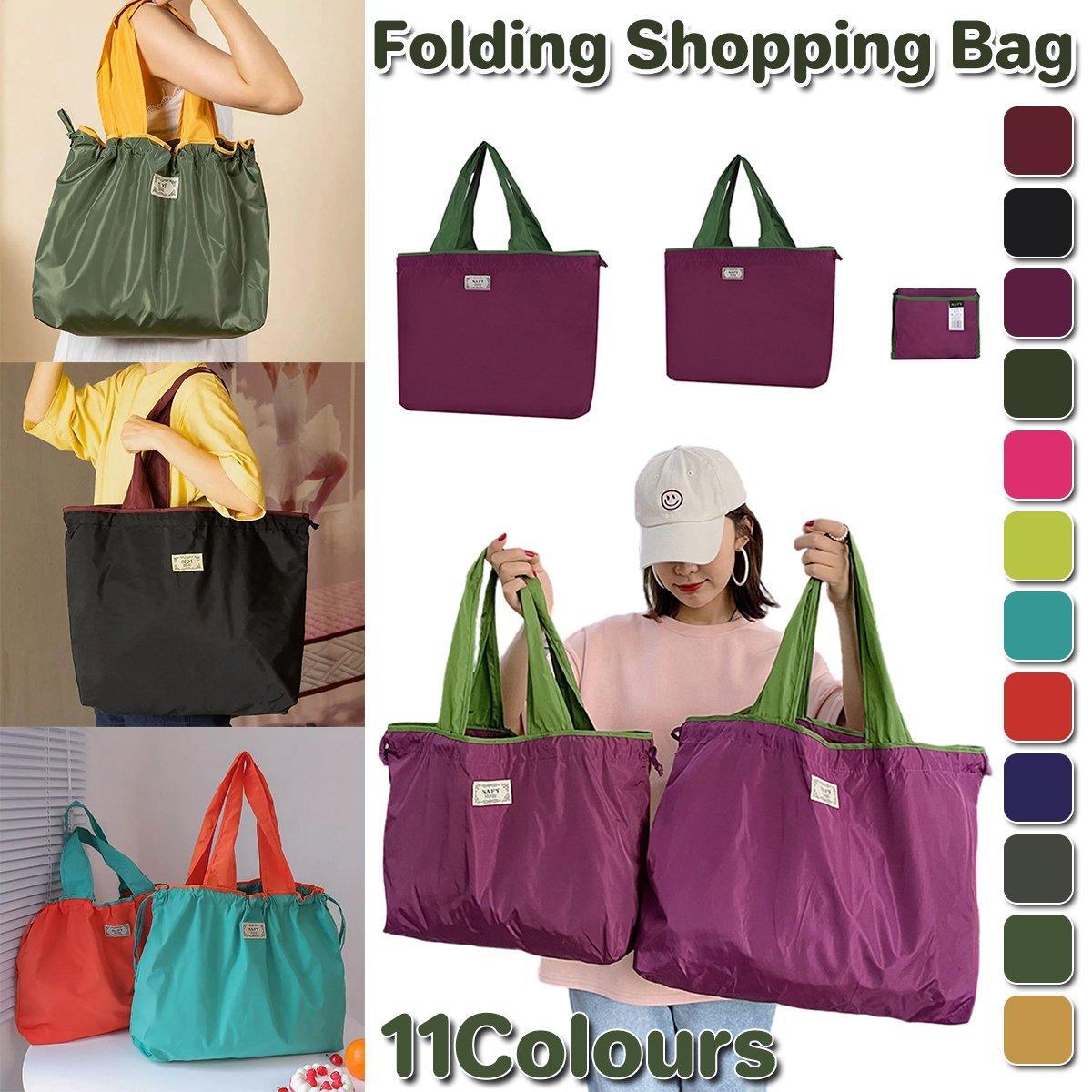 Ultra-Light Foldable Large Capacity Portable Shopping Bag with Drawstring Mouth - Black - L