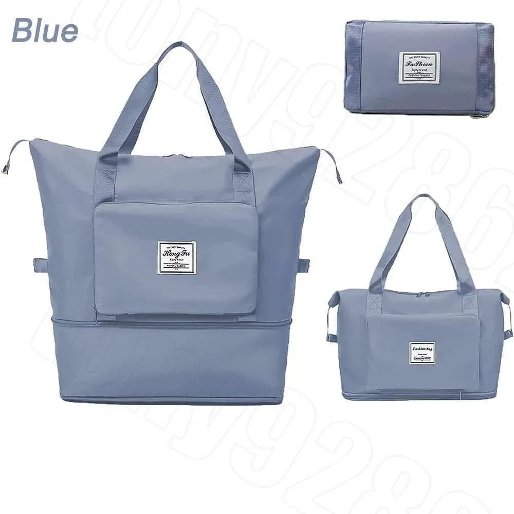 Large Capacity Travel Bag Foldable Luggage Tote Lightweight Storage Duffel Bag - Blue