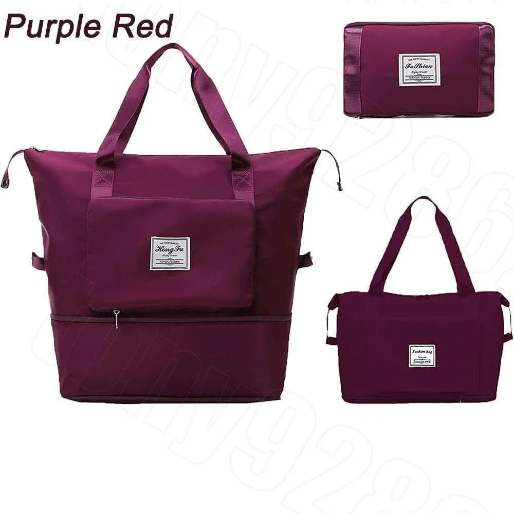 Large Capacity Travel Bag Foldable Luggage Tote Lightweight Storage Duffel Bag - Purple
