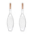 Barbecue Net Clamp Iron Wire Mesh with Wooden Handle for Camping Grill - 43x15cm