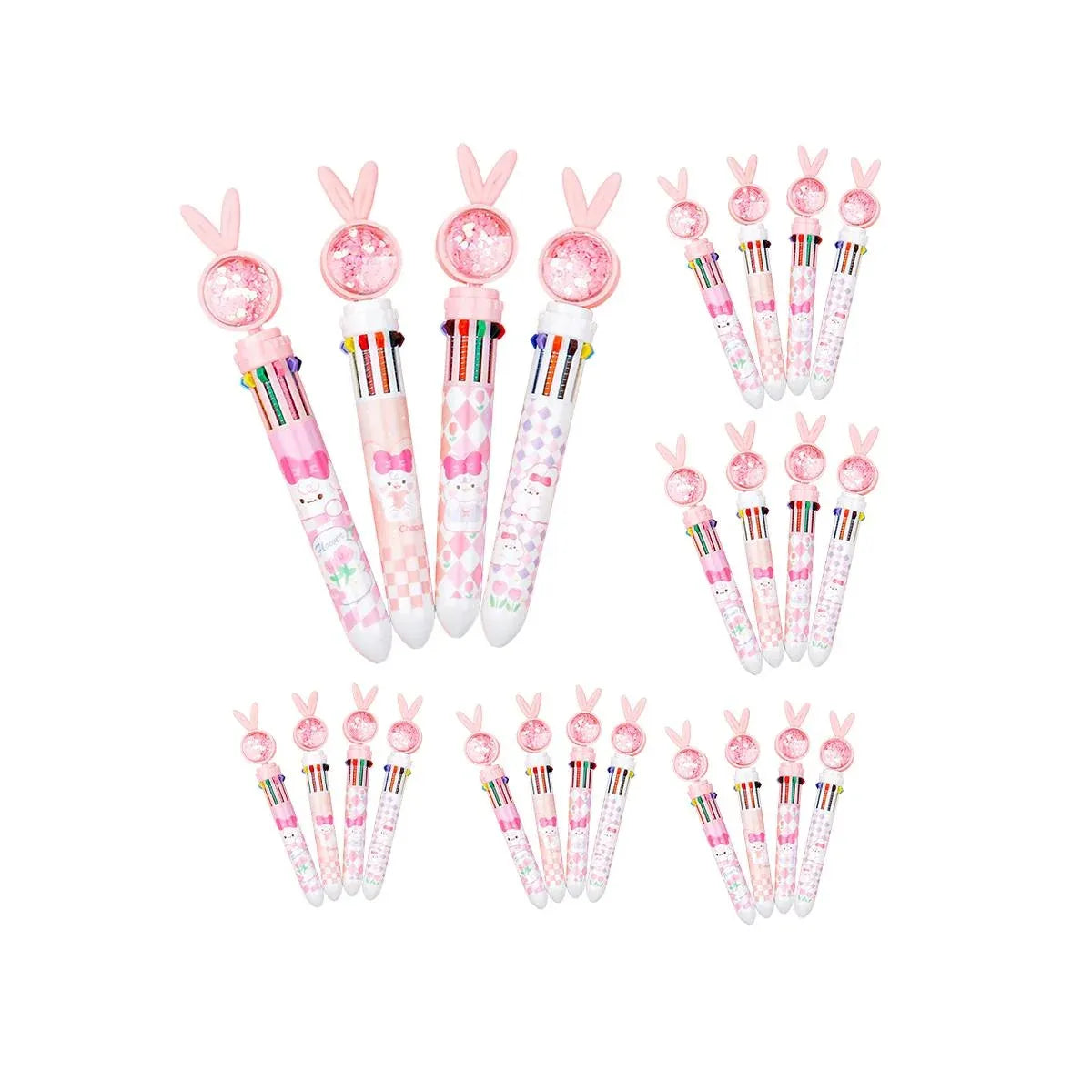 1/20Pcs Cute Cartoon Push Click 10 Colour Ballpoint Pen Set Office School Supply - 20PCS