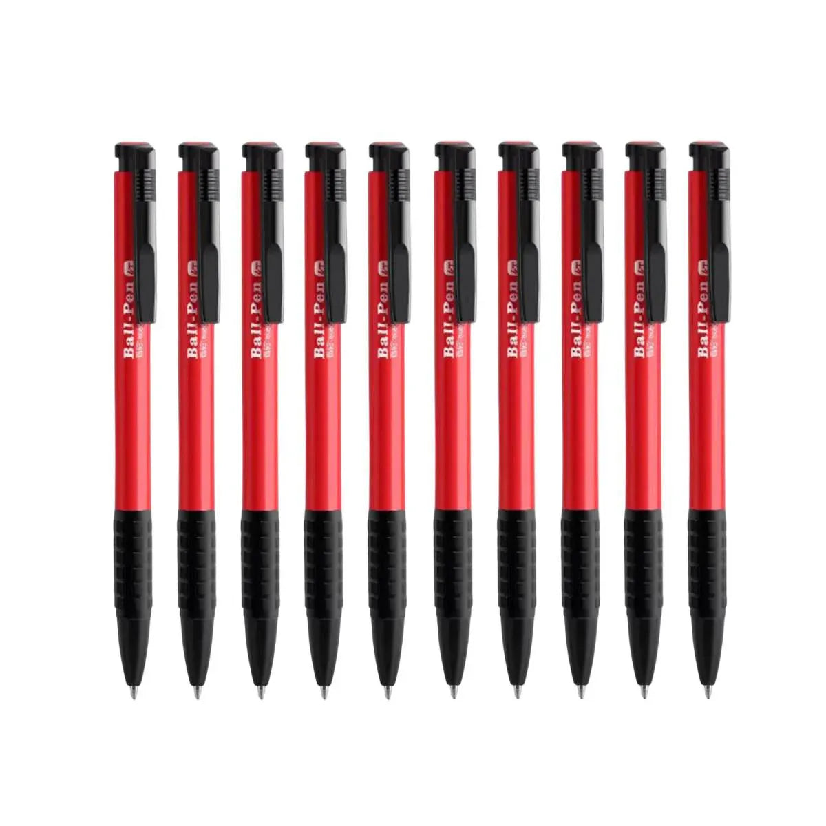 10Pcs Push Button Ballpoint Pen Office Student Writing Pen School Stationery - Red