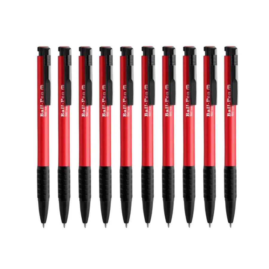 10Pcs Push Button Ballpoint Pen Office Student Writing Pen School Stationery - Red