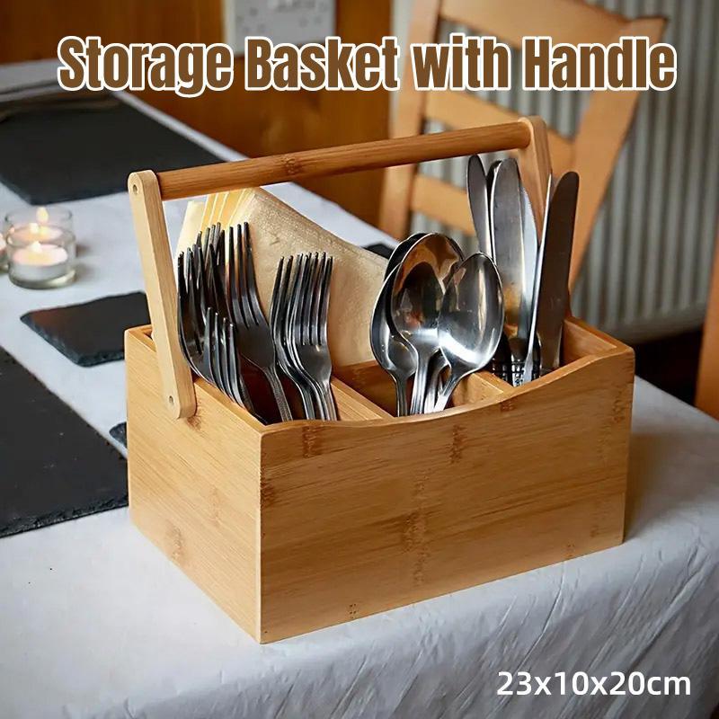 Portable Bamboo Storage Box Fruit Basket Organizer Multi Purpose Storage Basket