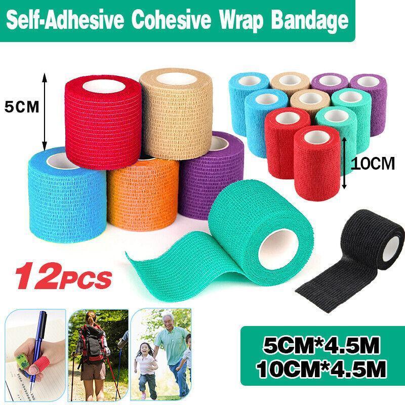 12 Pack Self Adhesive Cohesive Wrap Bandage for Pets and Everyday Protection - 12PCS Black(5CM*4.5M)